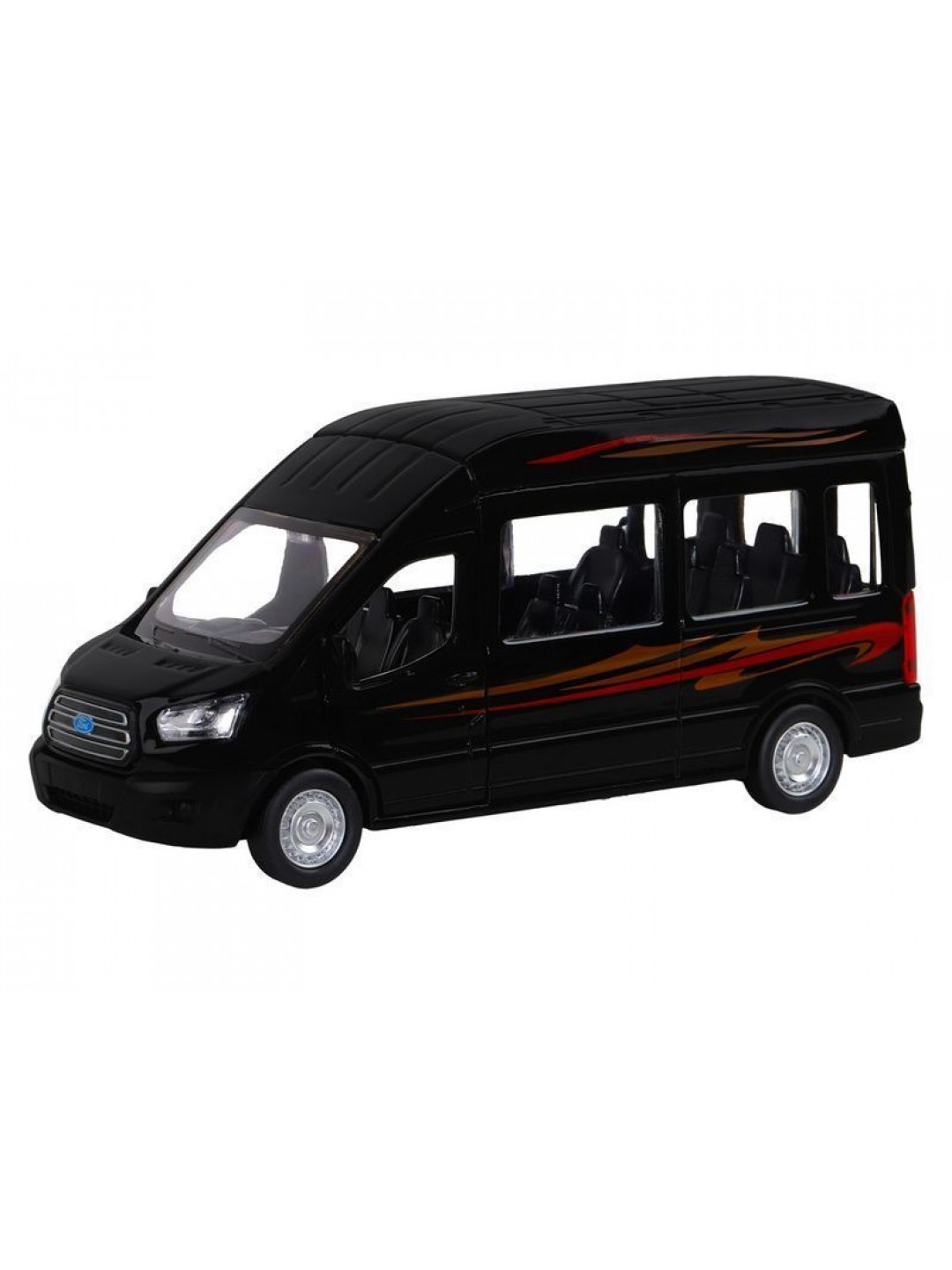 Машина "АВТОПАНОРАМА" Ford Transit, черный, 1/52, инерция, откр. двери, в/к 17,5*12,5*6,5 см