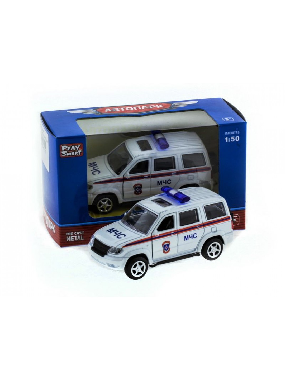 Машина "АВТОПАНОРАМА" инерц. УАЗ Патриот (МЧС) 1/50,  в/к 12*7*5,5 см