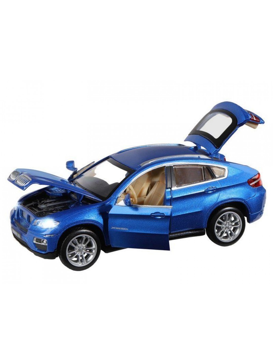 Машина "АВТОПАНОРАМА" BMW X6, синий, 1/32, свет, звук, инерция, в/к 17,5*13,5*9 см