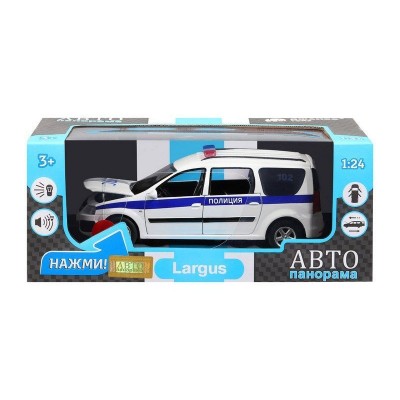 Машина "АВТОПАНОРАМА" LADA LARGUS "Полиция", 1/24, свет, звук, инерция, в/к 24,5*12,5*10,5 см