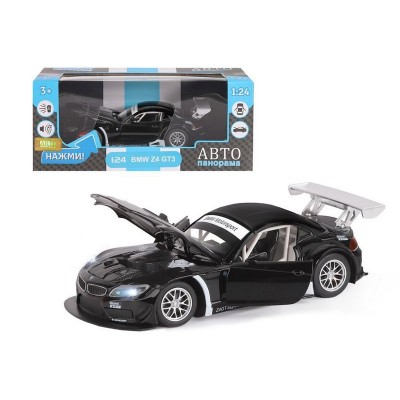 Машина "АВТОПАНОРАМА" BMW Z4 GT3, черный, 1/24, свет, звук, в/к 24,5*12,5*10,5 см