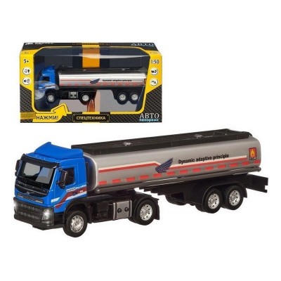 Машина "АВТОПАНОРАМА" Volvo бензовоз, голубой, 1/50, свет, звук, в/к 28*14*10 см