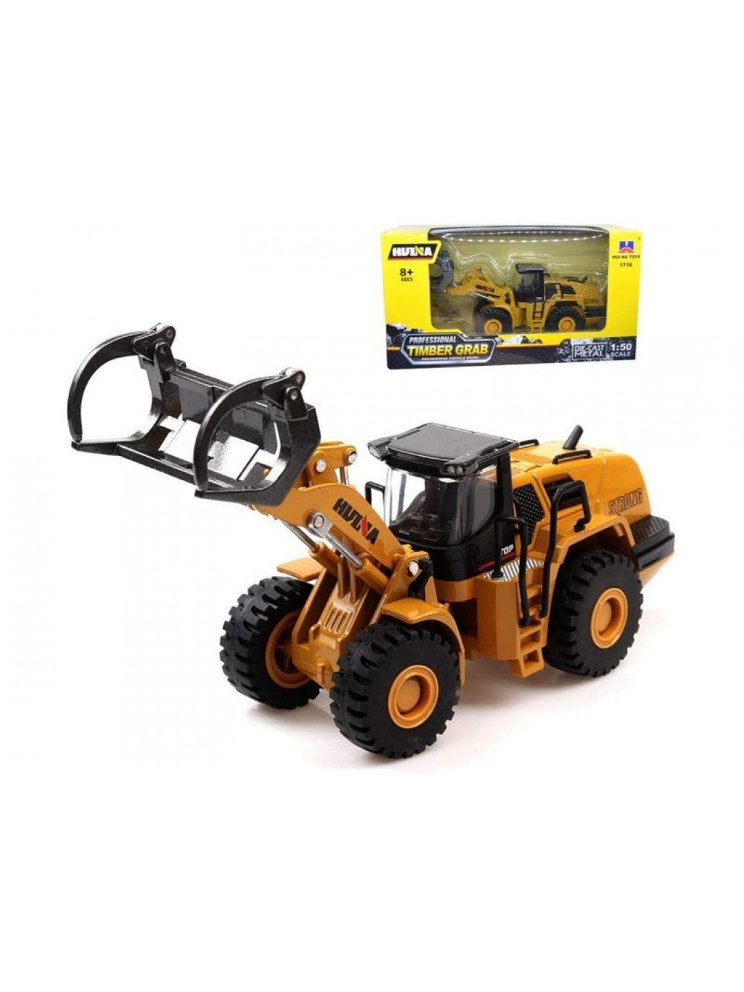 Металлический фронтальный погрузчик бревен HUI NA TOYS 1/50