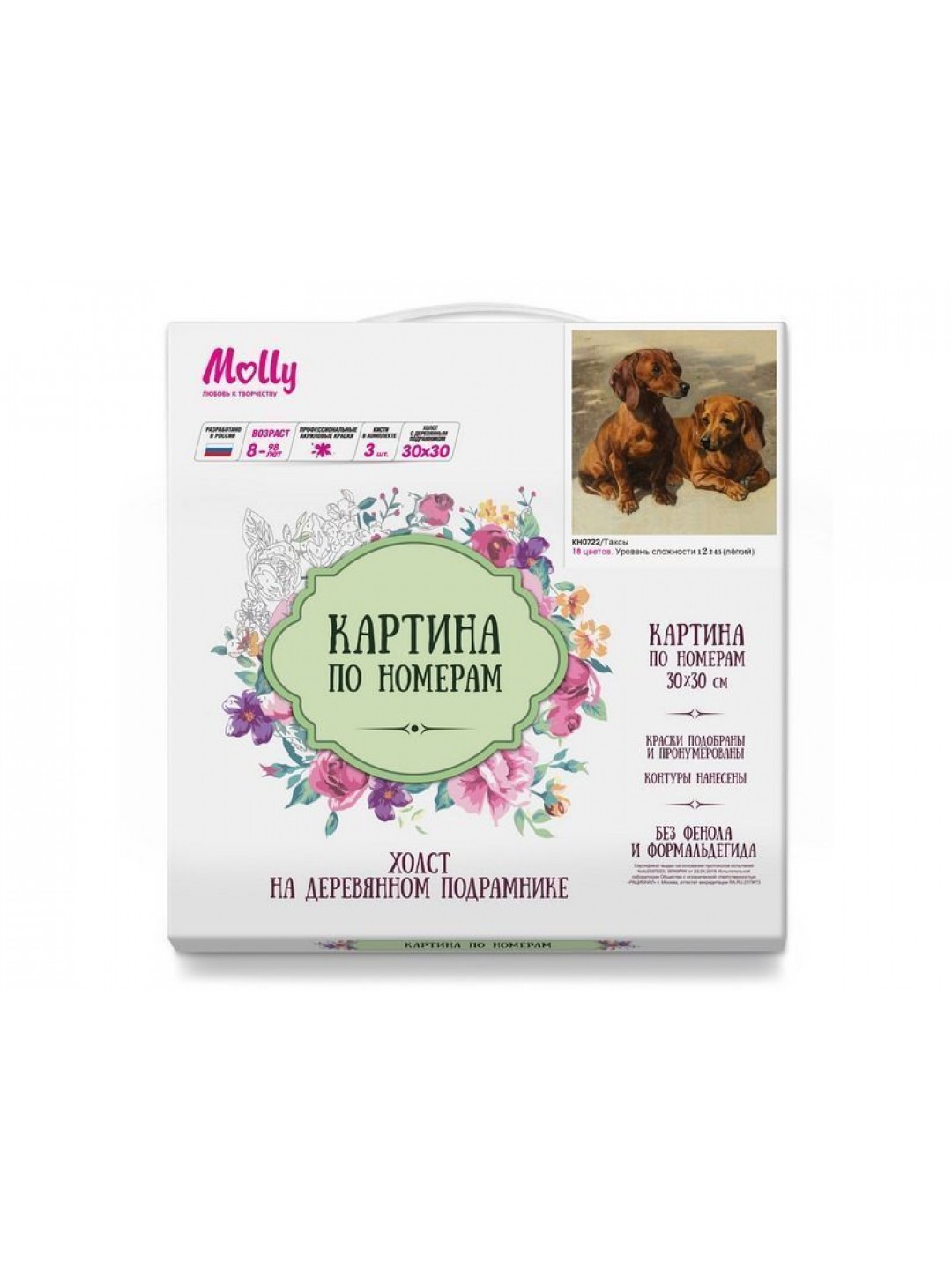 Картина по номерам 30х30 Таксы (18 цветов)