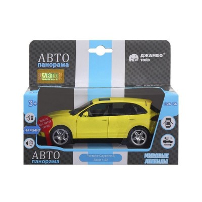 Машина "АВТОПАНОРАМА" Porsche Cayenne S, желтый, 1/32, свет, звук, инерция, в/к 17,5*13,5*9 см