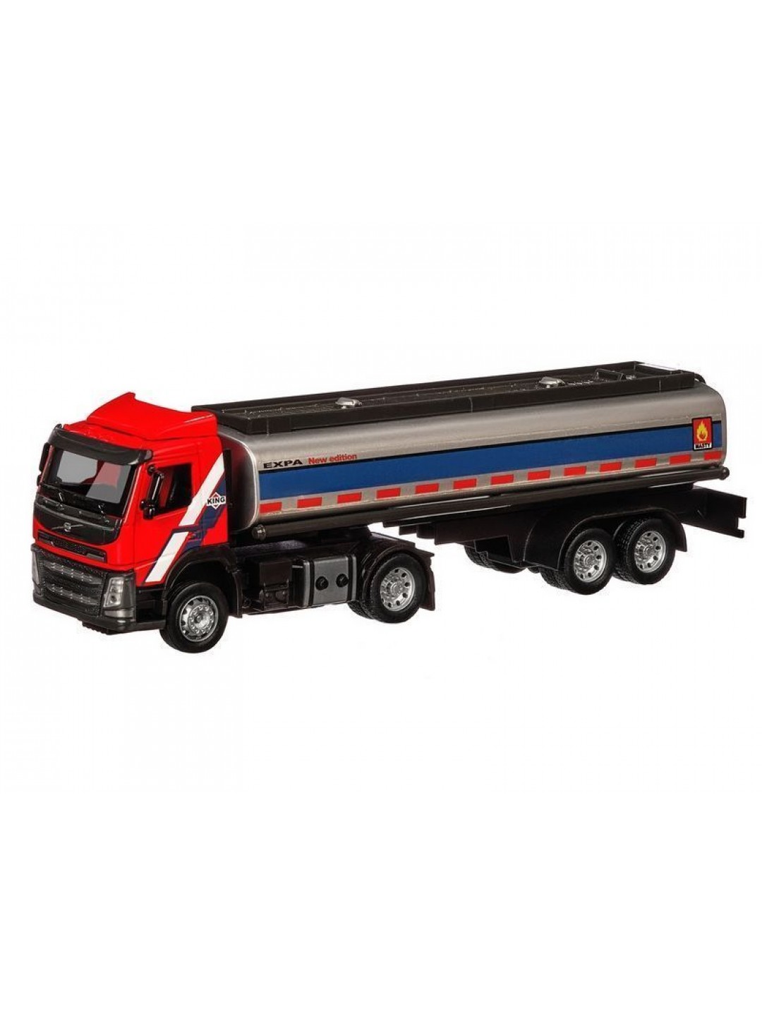 Машина "АВТОПАНОРАМА" Volvo бензовоз, красный, 1/50, свет, звук, в/к 28*14*10 см