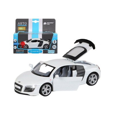 Машина "АВТОПАНОРАМА" Audi R8 GT, белый, 1/32, свет, звук, инерция, в/к 17,5*13,5*9 см
