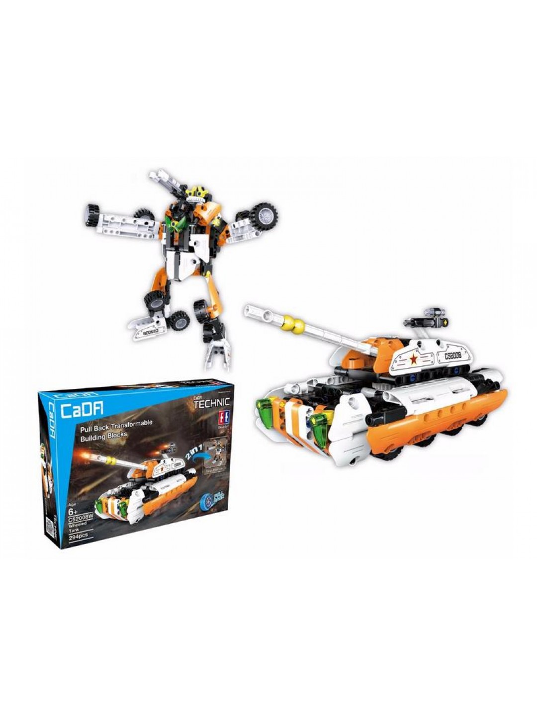 Конструктор CaDA Technic танк-трансформер 2 в 1, инерционный (294 деталей)