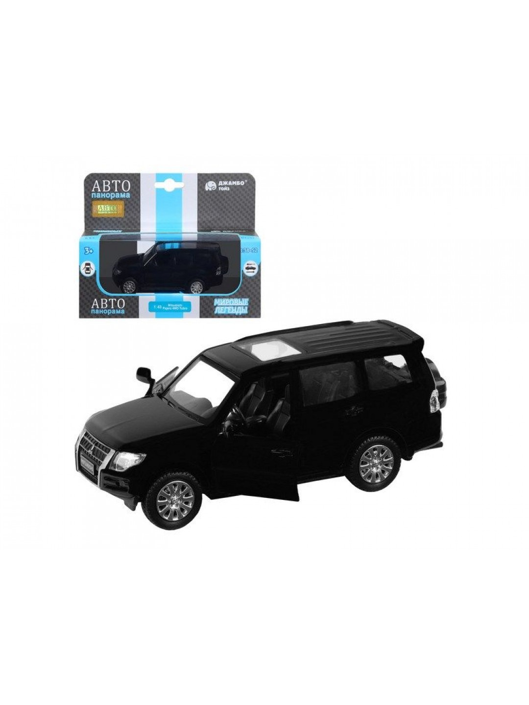 Машина "АВТОПАНОРАМА" Mitsubishi Pajero 4WD Tubro, черный, 1/43, инерция, в/к 17,5*12,5*6,5 см