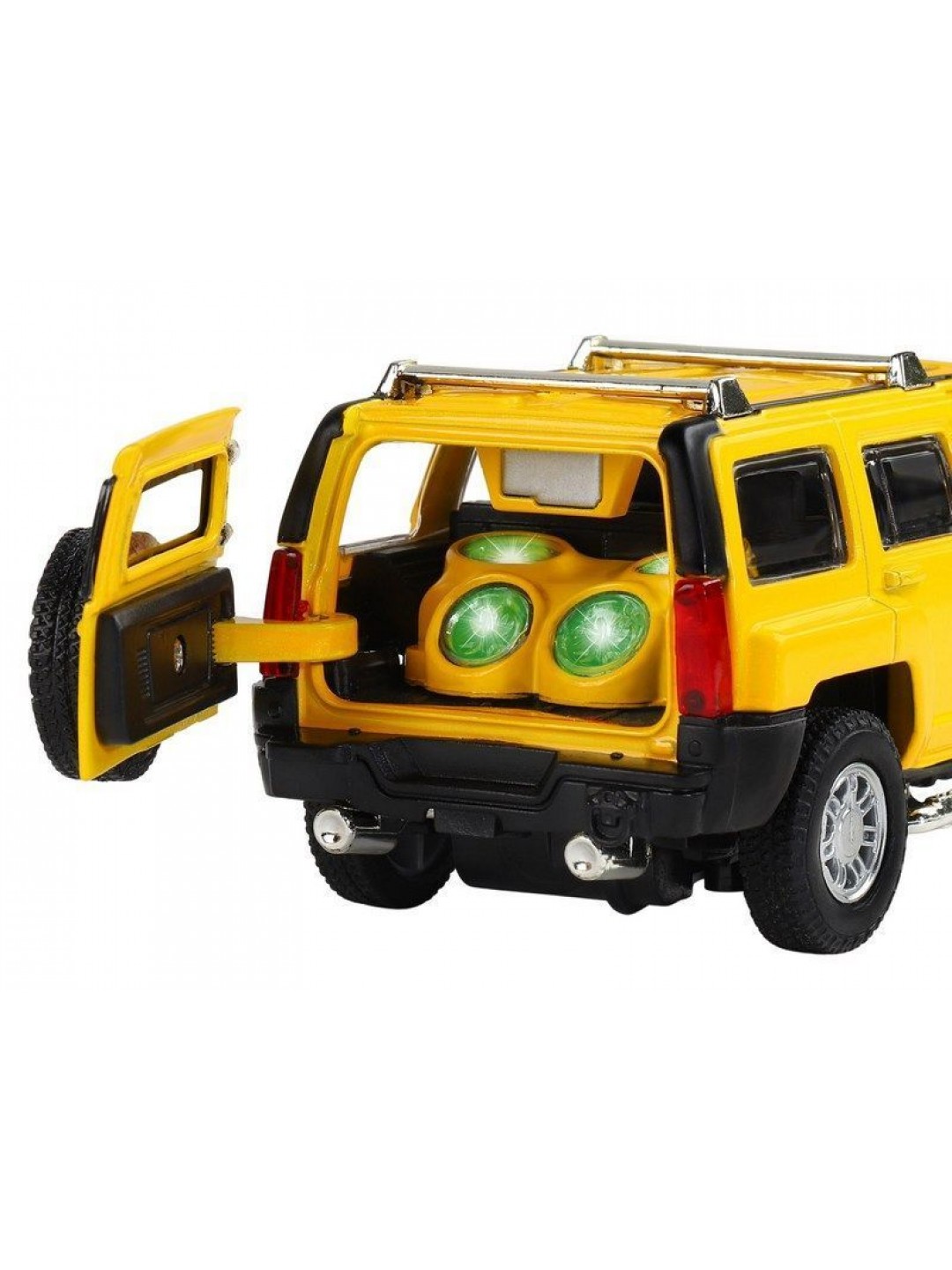 Машина "АВТОПАНОРАМА" Hummer H3, желтый, 1/32, свет, звук, инерция, в/к 17,5*13,5*9 см