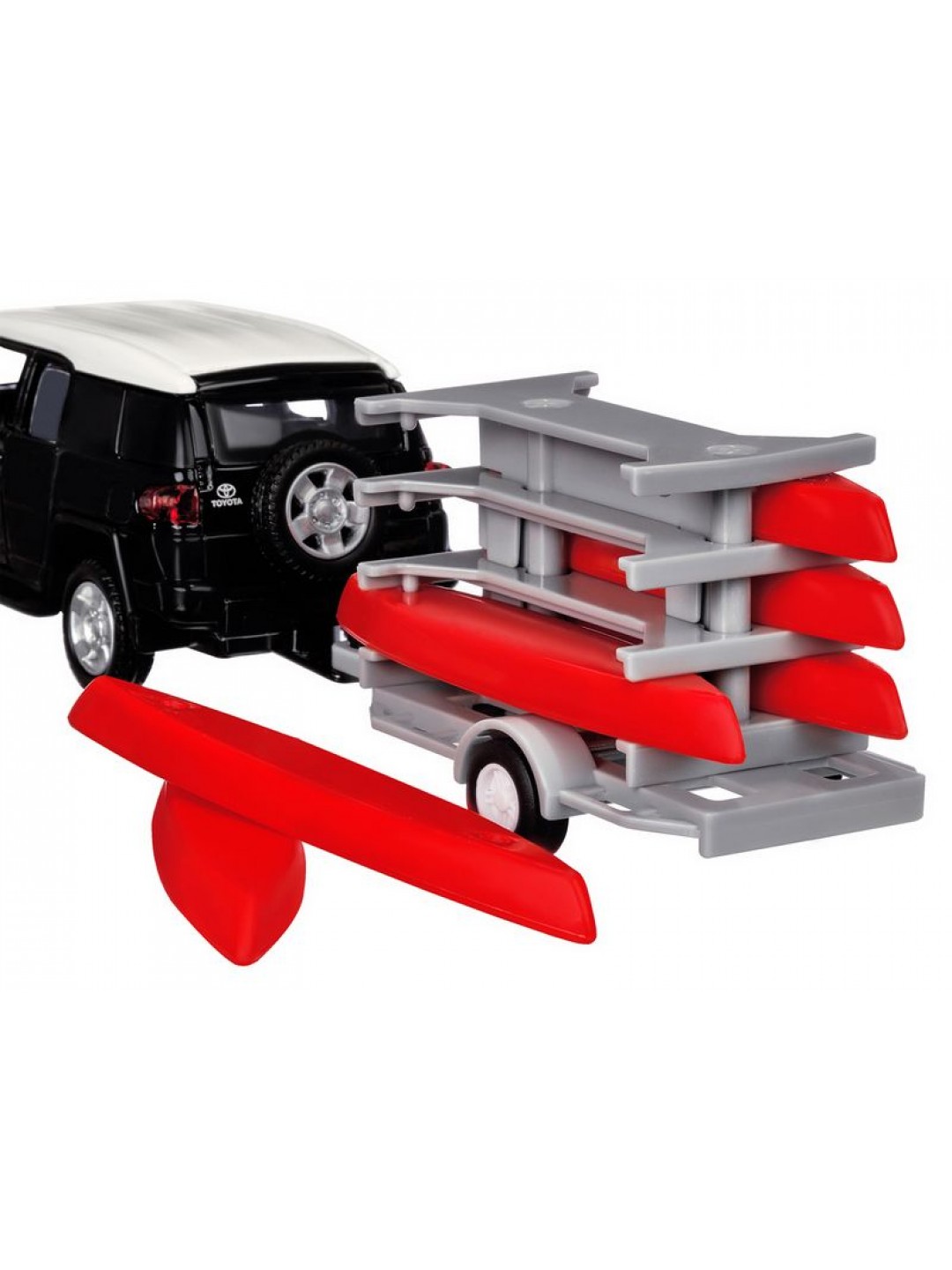Машина "АВТОПАНОРАМА" Toyota FJ Cruiser c прицепом с досками для серфинга, 1/43, инерция, в/к