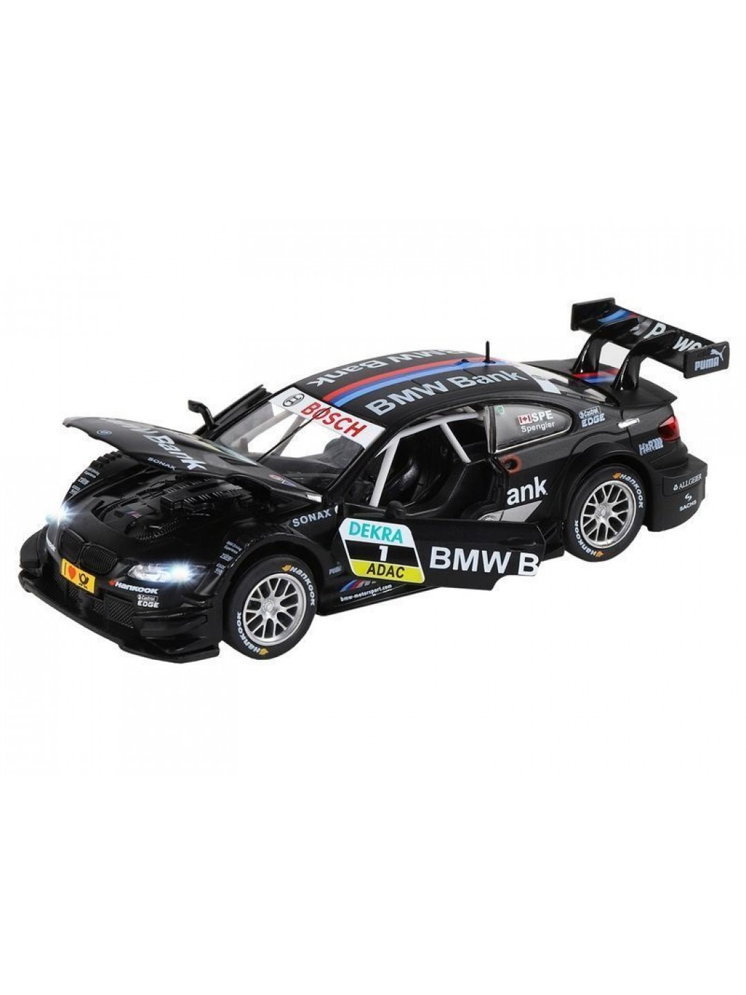 Машина "АВТОПАНОРАМА" BMW M3 DTM, черный, 1/32, свет, звук, инерция, в/к 17,5*13,5*9 см
