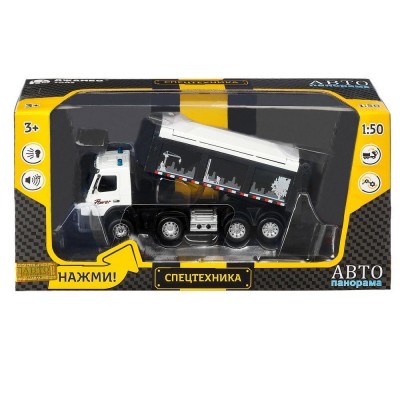 Машина "АВТОПАНОРАМА" Volvo самосвал, белый, 1/50, свет, звук, в/к 28*14*10 см