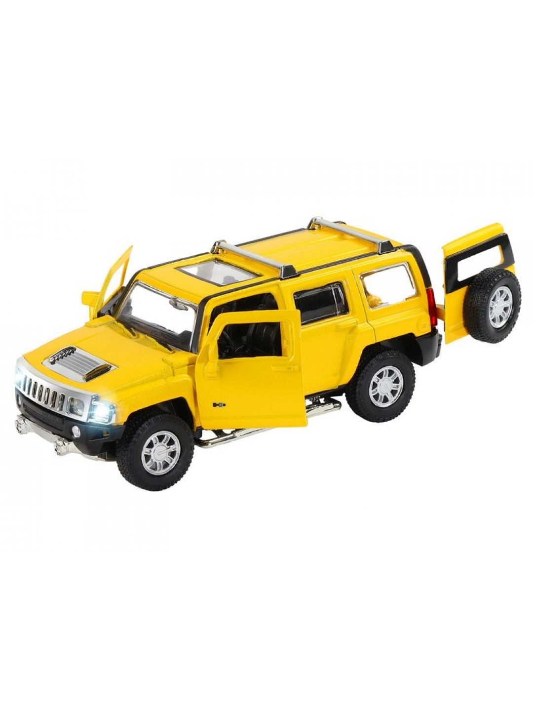 Машина "АВТОПАНОРАМА" Hummer H3, желтый, 1/32, свет, звук, инерция, в/к 17,5*13,5*9 см