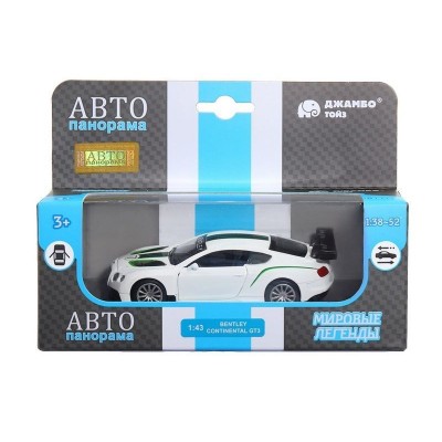 Машина "АВТОПАНОРАМА" Bentley Continental GT3, белый, 1/43, инерция, в/к 17,5*12,5*6,5 см