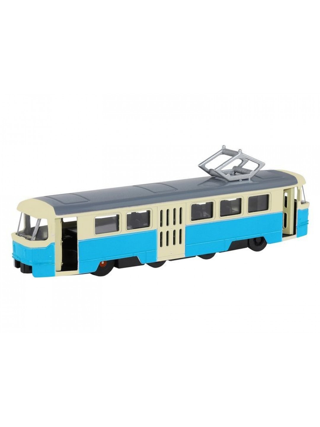 Трамвай "Автопанорама", синий, 1/90, свет, звук, инерция, в/к 22*13,5*5,8 см