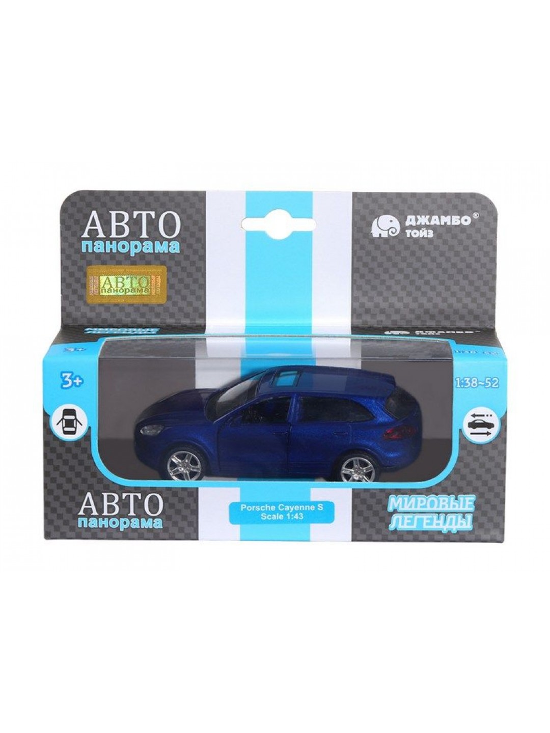 Машина "АВТОПАНОРАМА" Porsche Cayenne S, синий перламутр, 1/43, инерция, в/к 17,5*12,5*6,5 см