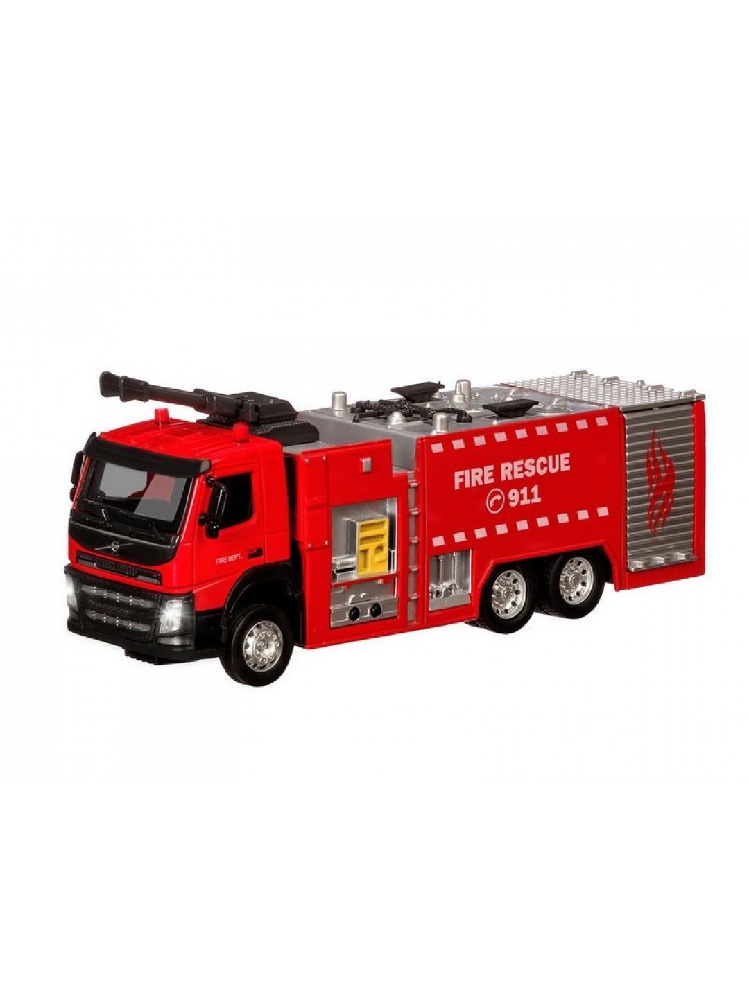 Машина "АВТОПАНОРАМА" Volvo пожарная машина, красный, 1/50, свет, звук, в/к 28*14*10 см