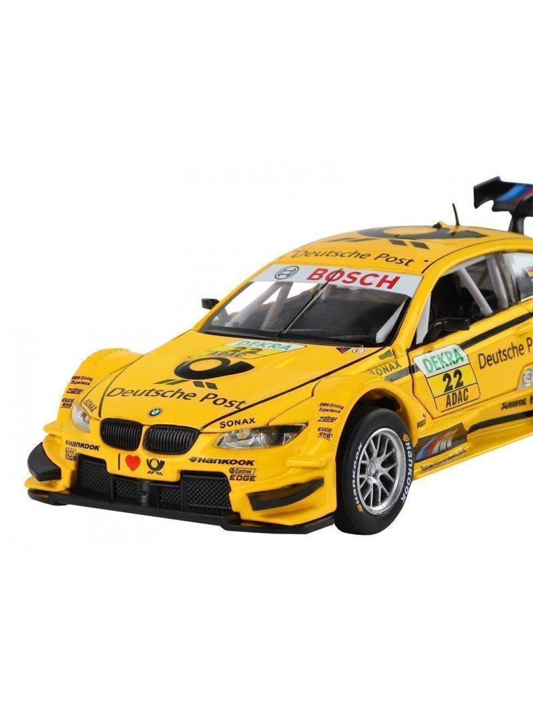 Машина "АВТОПАНОРАМА" BMW M3 DTM, желтый, 1/32, свет, звук, инерция, в/к 17,5*13,5*9 см