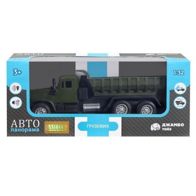 Машина "АВТОПАНОРАМА" "Грузовик", хаки зеленый, 1/32, свет, звук, инерция, в/к 24*8*10 см
