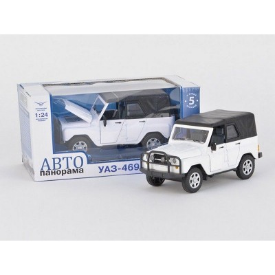 Машина "АВТОПАНОРАМА" УАЗ-469 1/24 в/к 22*12*11 см, белая, тент