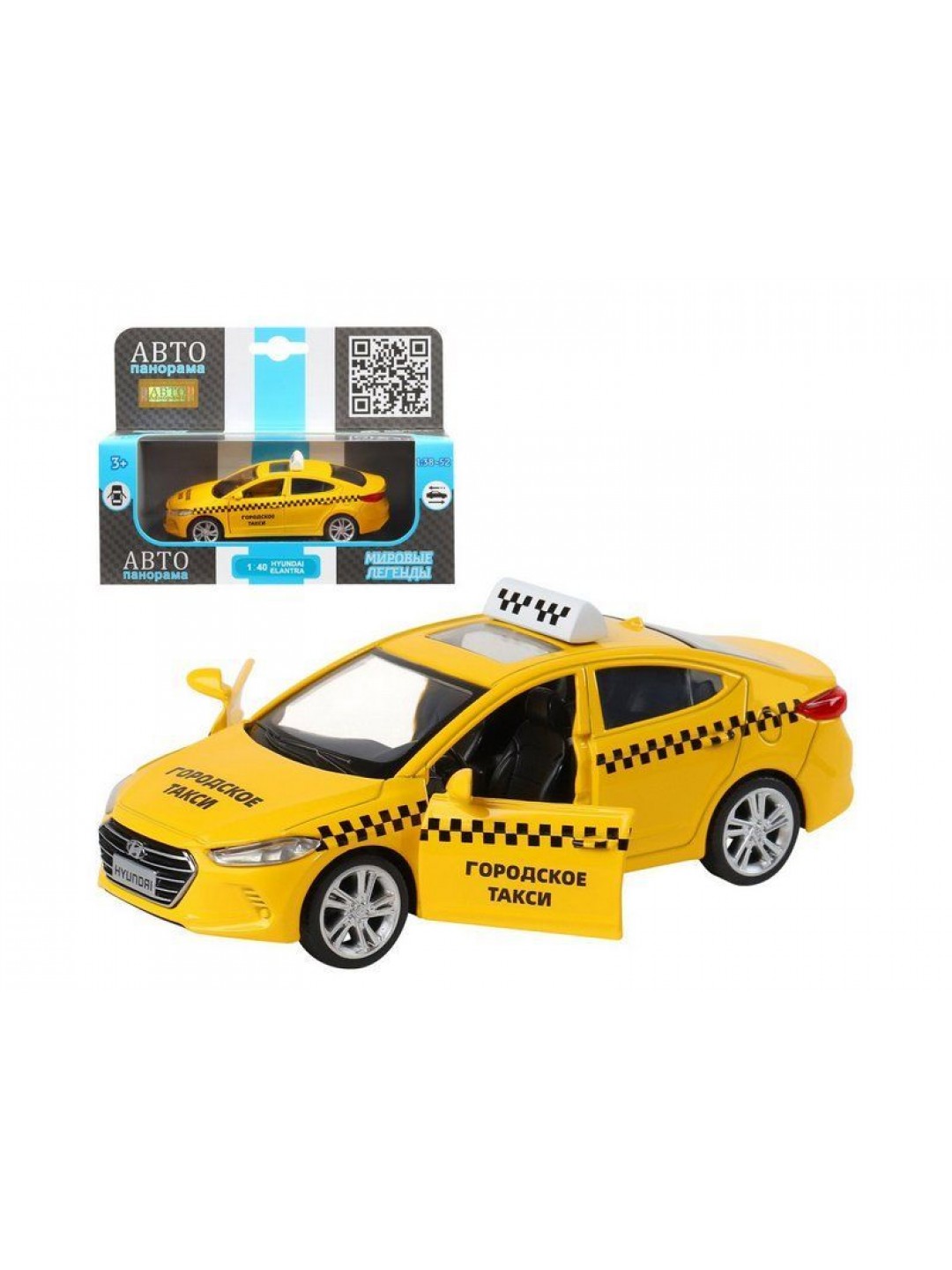 Машина "АВТОПАНОРАМА" HYUNDAI ELANTRA, ГОРОДСКОЕ ТАКСИ, 1/40, инерция, откр. двери, 17,5*12,5*6,5