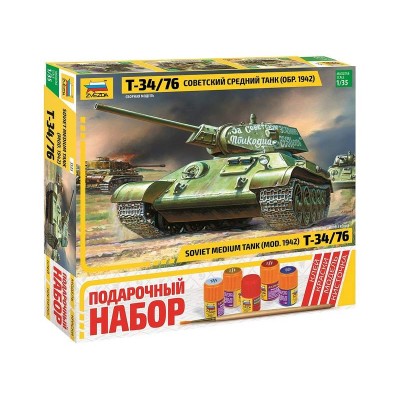 Сборная модель ZVEZDA Советский средний танк Т-34/76 (обр. 1942 г.), подарочный набор, 1/35