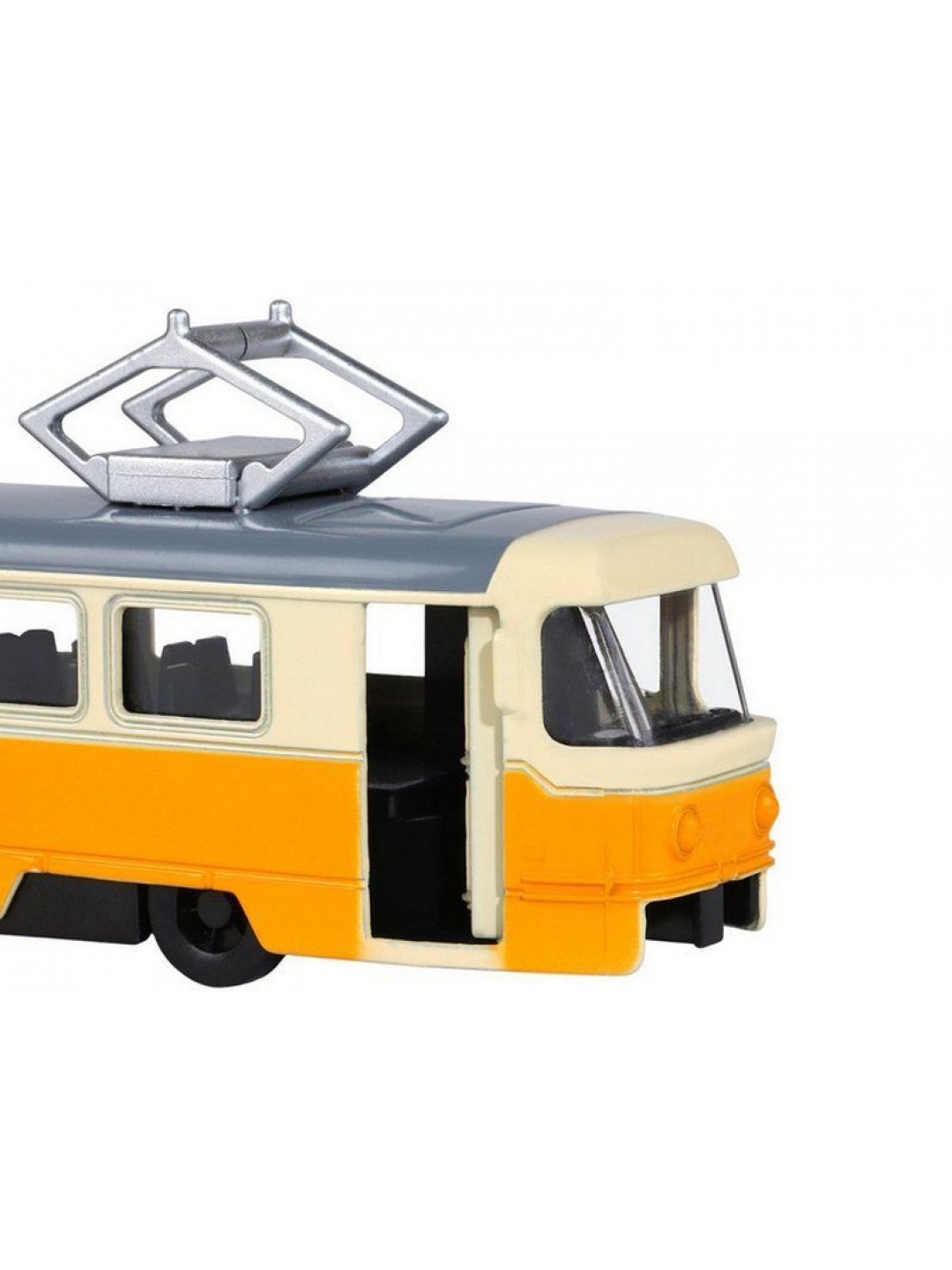 Трамвай "Автопанорама", желтый, 1/90, свет, звук, инерция, в/к 22*13,5*5,8 см