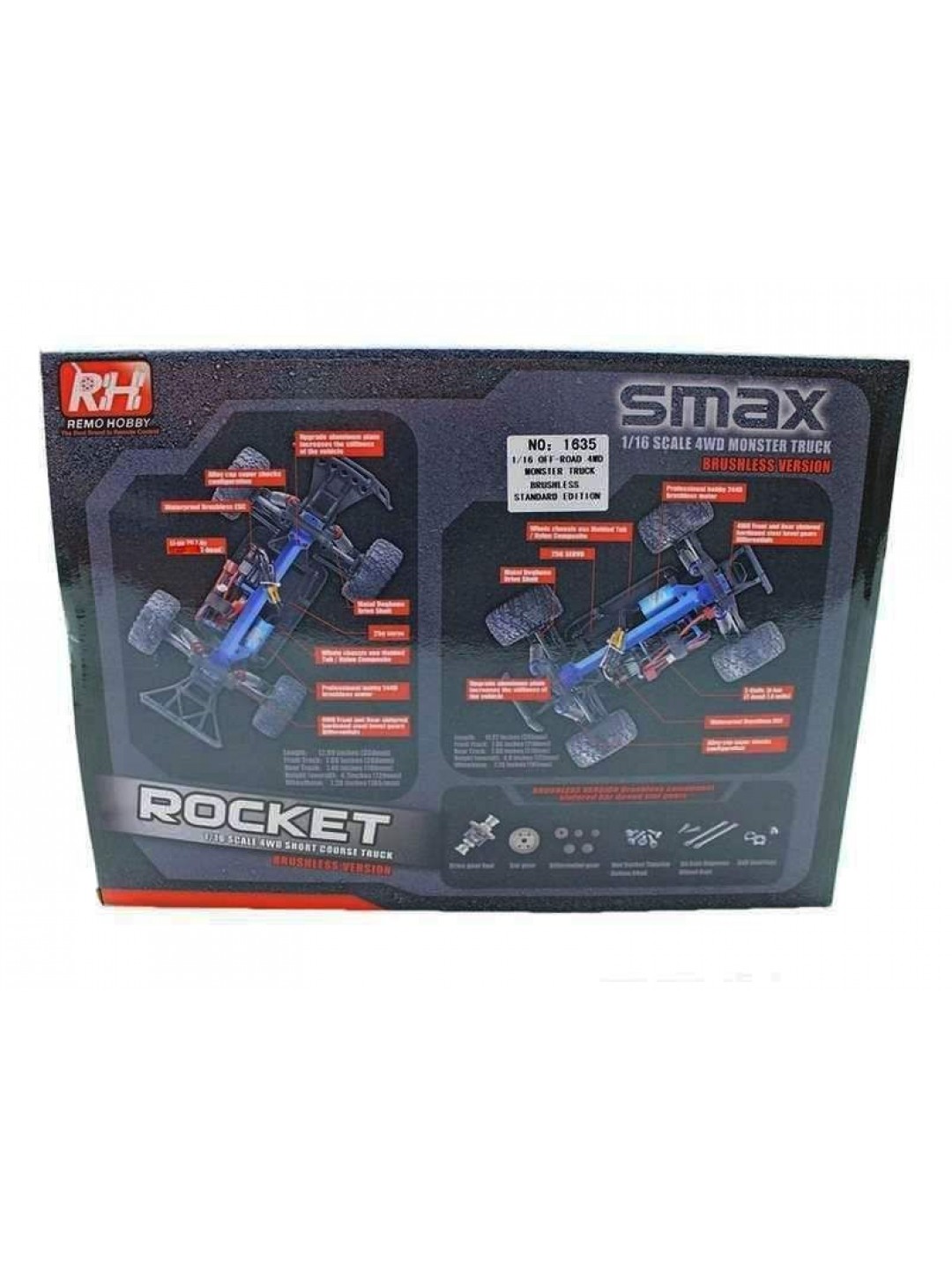 Радиоуправляемый монстр Remo Hobby SMAX Brushless (красный) 4WD 2.4G 1/16 RTR