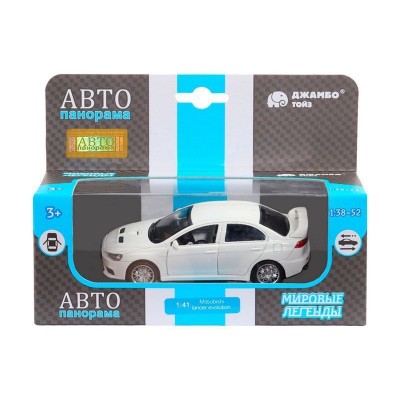 Машина "АВТОПАНОРАМА" Mitsubishi Lancer Evolution, белый, 1/41, откр. двери, в/к 17,5*12,5*6,5 см