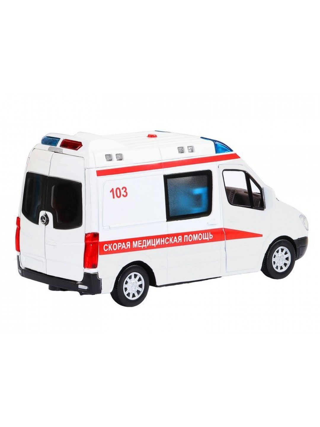 Машина "АВТОПАНОРАМА" Mercedes Sprinter "Скорая помощь", белый, 1/32, в/к 18*9*13,5 см