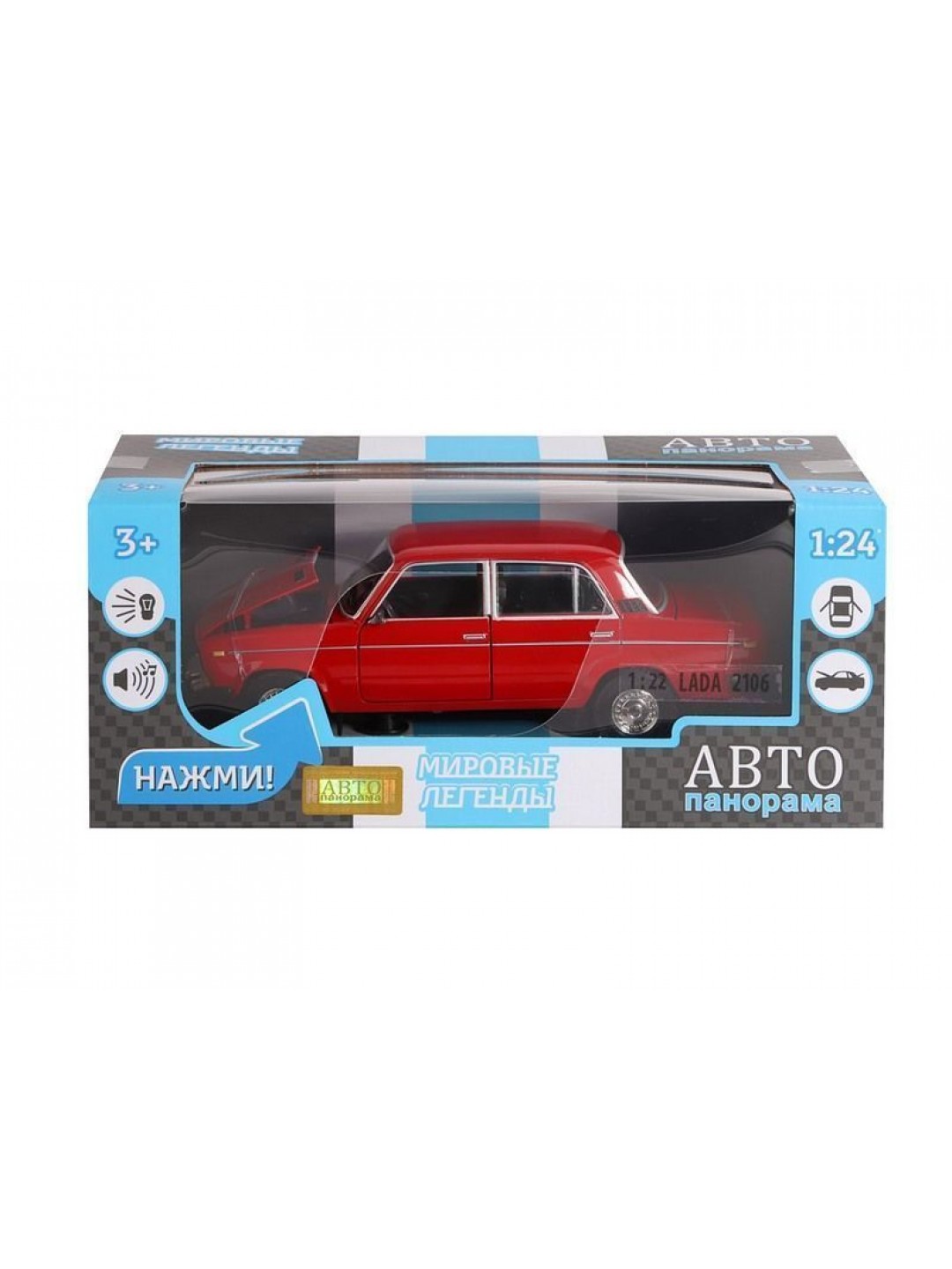 Машина "АВТОПАНОРАМА" ВАЗ 2106, 1/22, красный, инерция, в/к 24,5*12,5*10,5 см