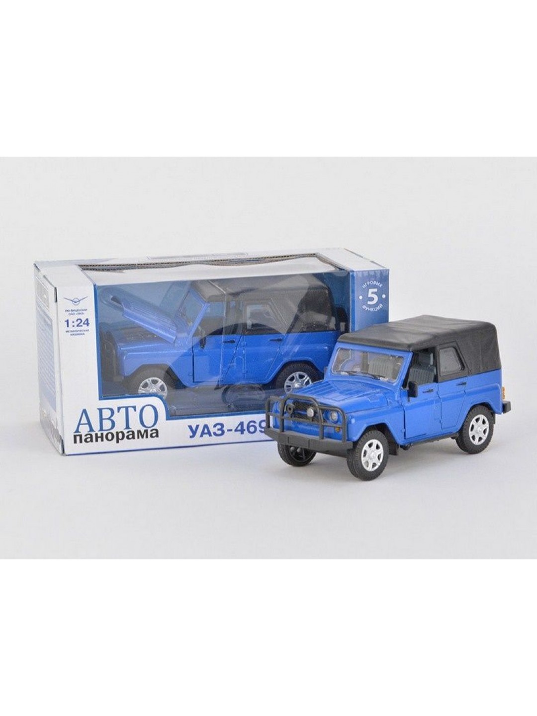 Машина "АВТОПАНОРАМА" УАЗ-469 1/24 в/к 22*12*11 см, синяя