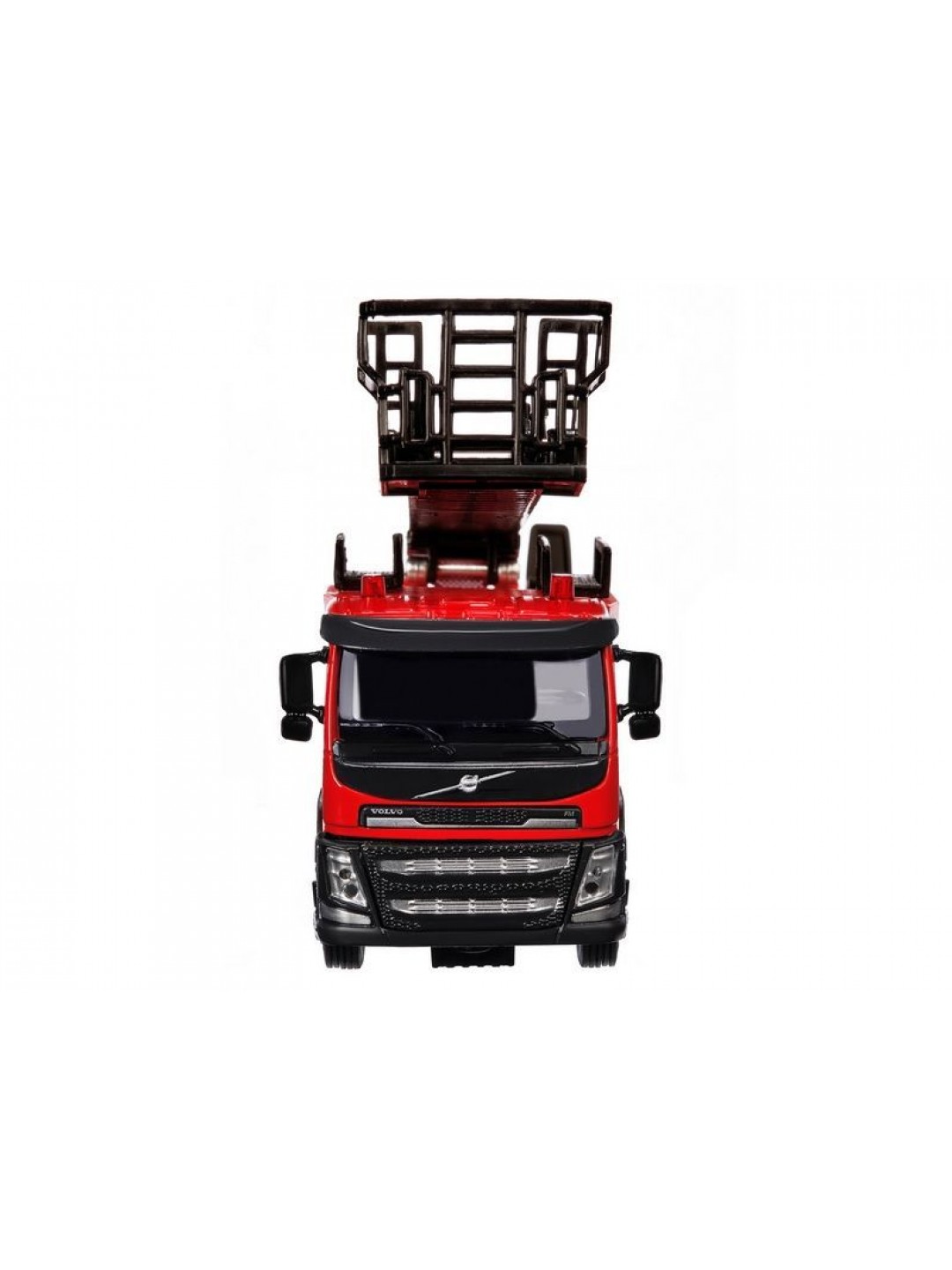 Машина "АВТОПАНОРАМА" Volvo пожарная машина-лестница, красный, 1/50, свет, звук, в/к 28*14*10 см