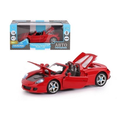 Машина "АВТОПАНОРАМА" Porsche Carrera GT, красный, 1/24, свет, звук, в/к 24,5*12,5*10,5 см