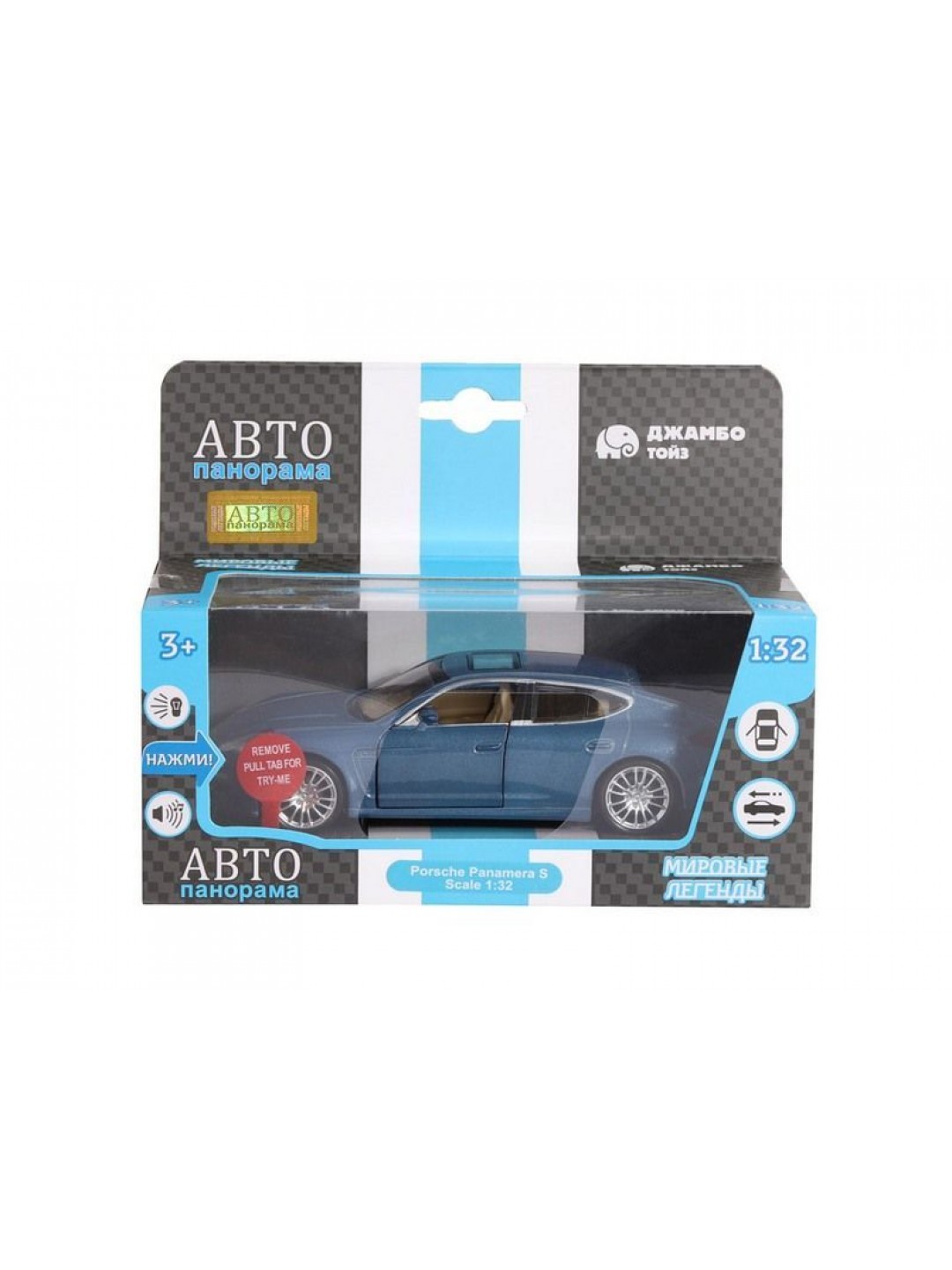 Машина "АВТОПАНОРАМА" Porsche Panamera S, синий, 1/32, свет, звук, инерция, в/к 17,5*13,5*9 см