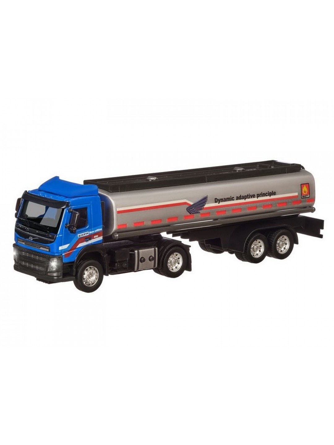 Машина "АВТОПАНОРАМА" Volvo бензовоз, голубой, 1/50, свет, звук, в/к 28*14*10 см
