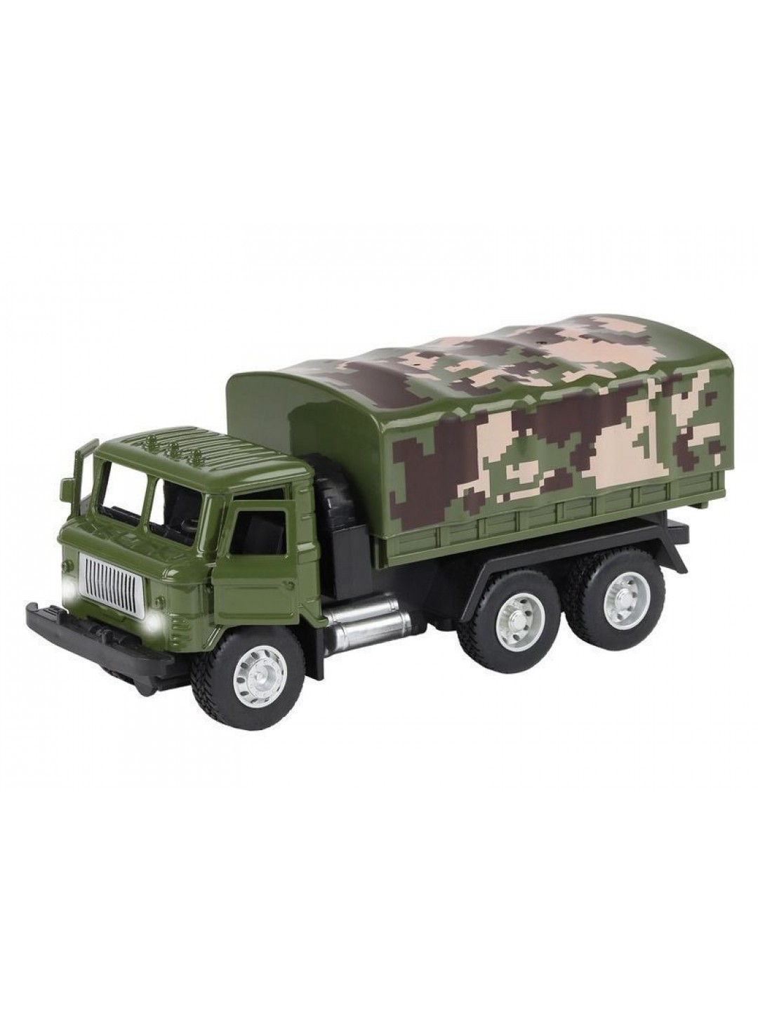 Машина "АВТОПАНОРАМА" "Грузовик", хаки, 1/32, свет, звук, инерция, в/к 24*8*10 см