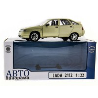 Машина "АВТОПАНОРАМА" ВАЗ 2112 бежевая,1/22, инерция, Pull Bаck механизм, в/к 10*12*22 cм