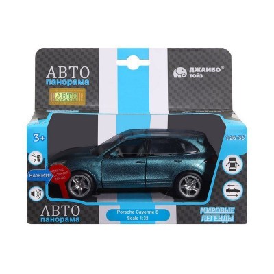 Машина "АВТОПАНОРАМА" Porsche Cayenne S, голубой, 1/32, свет, звук, инерция, в/к 17,5*13,5*9 см