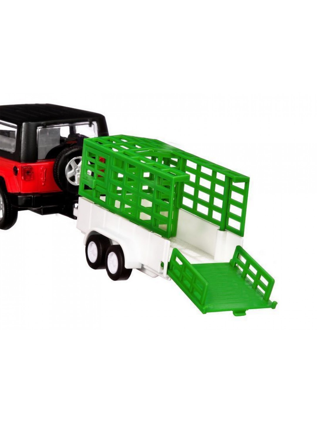 Машина "АВТОПАНОРАМА" Jeep Wrangler c прицепом, 1/43, открываются передние двери, инерция, в/к