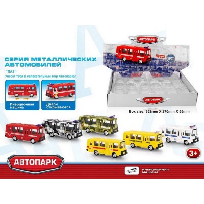 Машина АВТОПАРК 1:52 ПАЗ 6563 в асс. инерция (1/12шт.) б/к