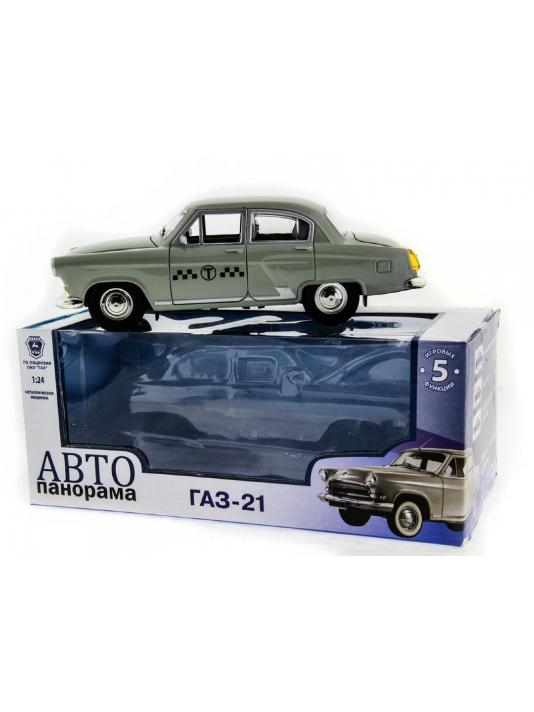 Машина "АВТОПАНОРАМА" ГАЗ-21 "Волга" 1/24 в/к  26*12*11см, серая