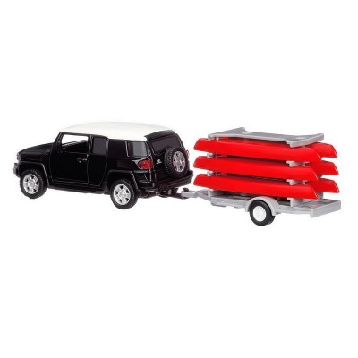 Машина "АВТОПАНОРАМА" Toyota FJ Cruiser c прицепом с досками для серфинга, 1/43, инерция, в/к