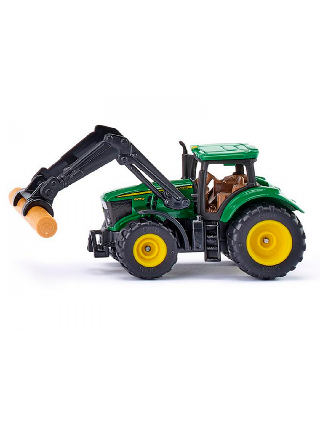 Трактор Siku 1540 John Deere с фронтальным погрузчиком для захвата брёвен