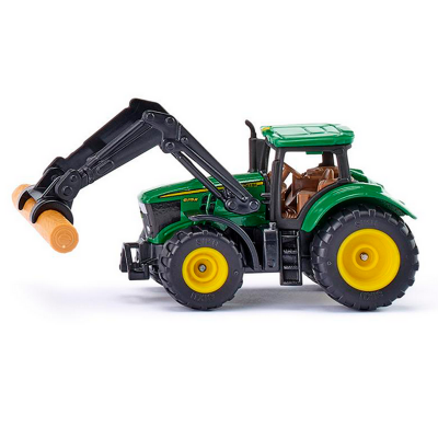 Трактор Siku 1540 John Deere с фронтальным погрузчиком для захвата брёвен