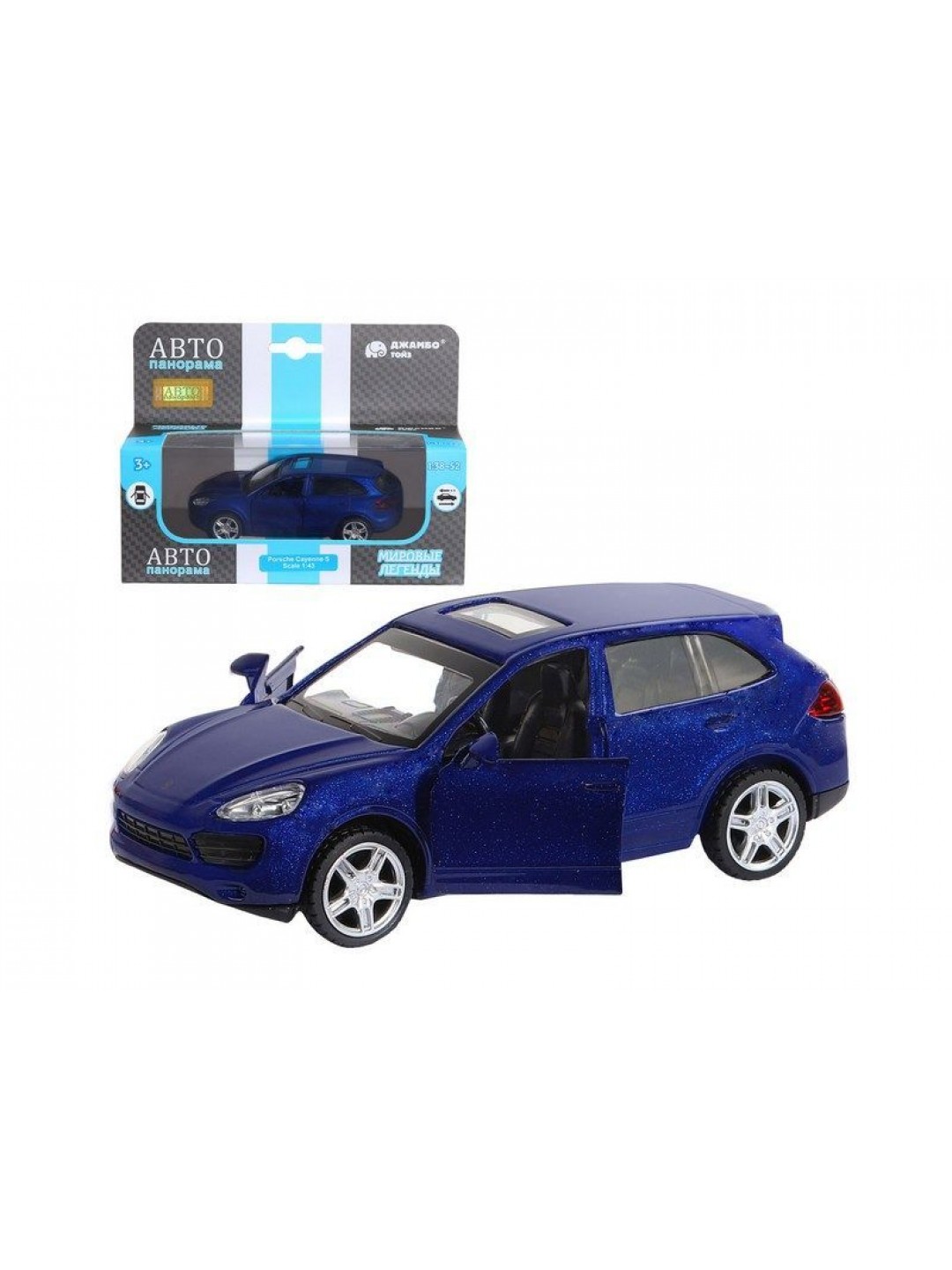 Машина "АВТОПАНОРАМА" Porsche Cayenne S, синий перламутр, 1/43, инерция, в/к 17,5*12,5*6,5 см