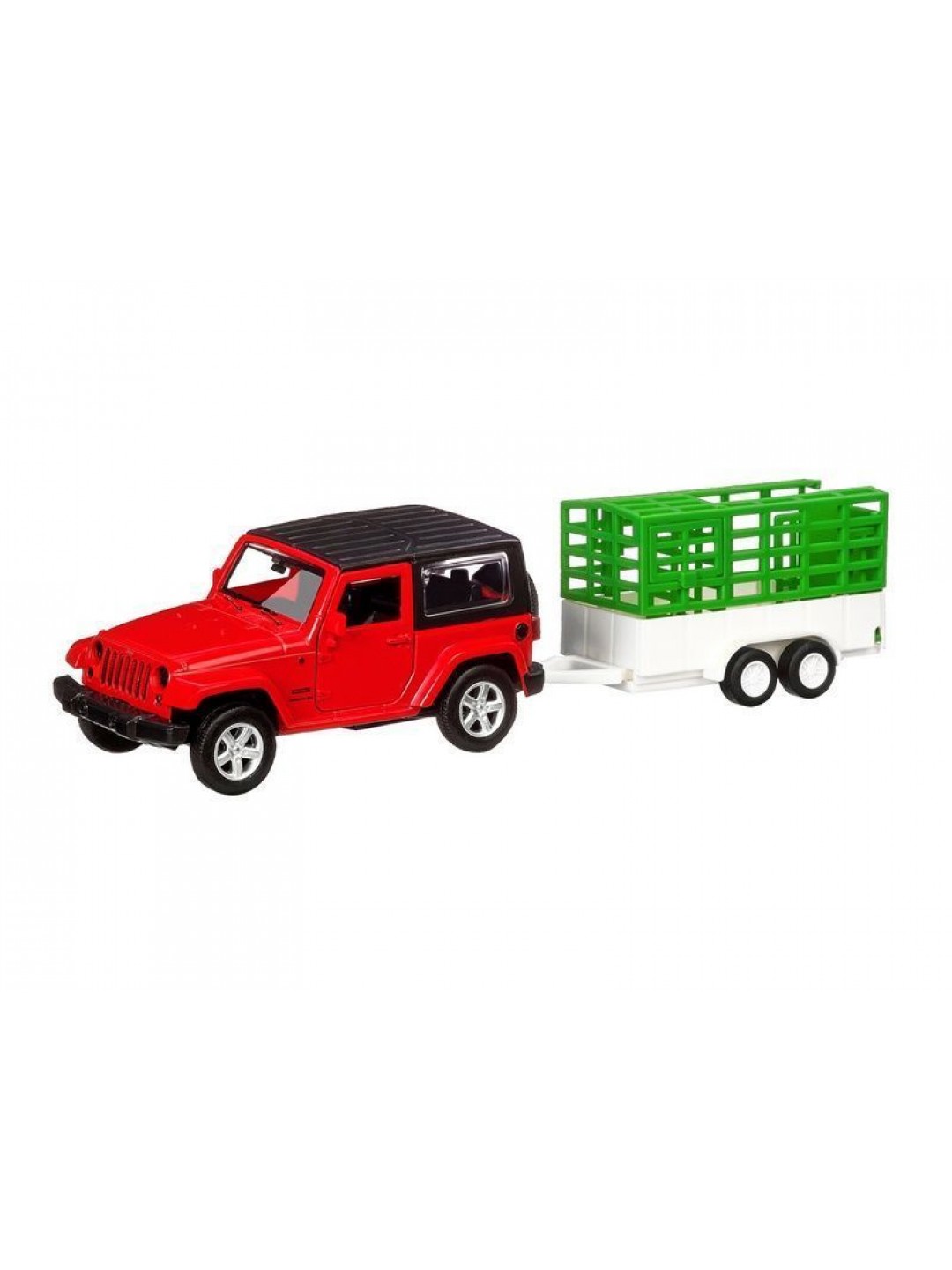 Машина "АВТОПАНОРАМА" Jeep Wrangler c прицепом, 1/43, открываются передние двери, инерция, в/к