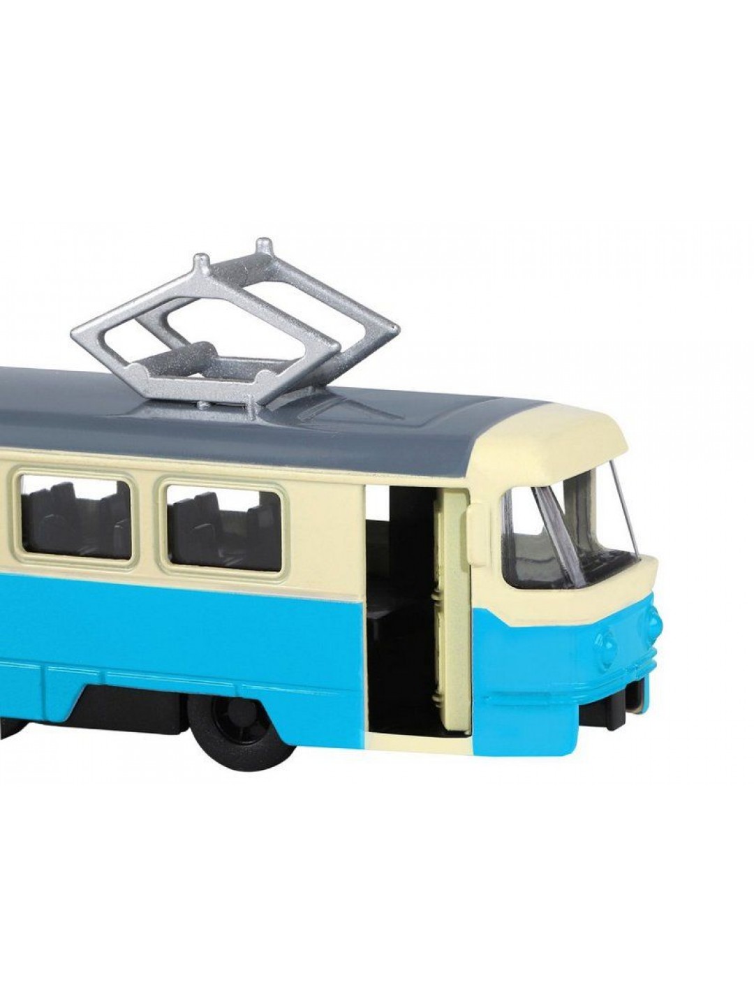 Трамвай "Автопанорама", синий, 1/90, свет, звук, инерция, в/к 22*13,5*5,8 см