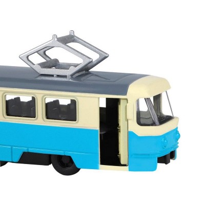 Трамвай "Автопанорама", синий, 1/90, свет, звук, инерция, в/к 22*13,5*5,8 см